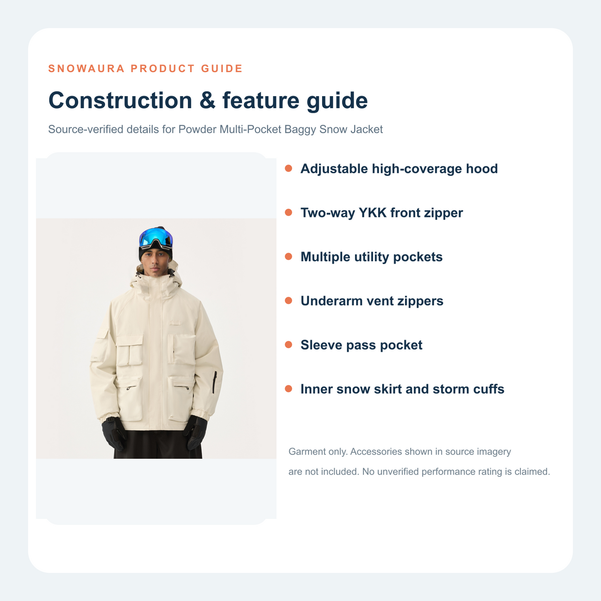Powder Multi-Pocket Baggy Snow Jacket construction and feature guide