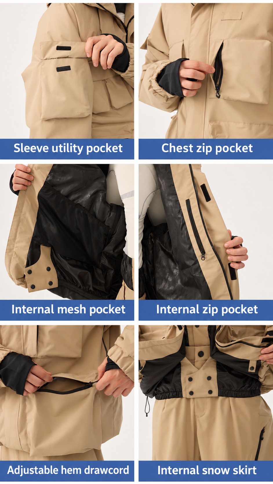 Powder Multi-Pocket Baggy Snow Jacket — storage, adjustable hem and internal snow skirt