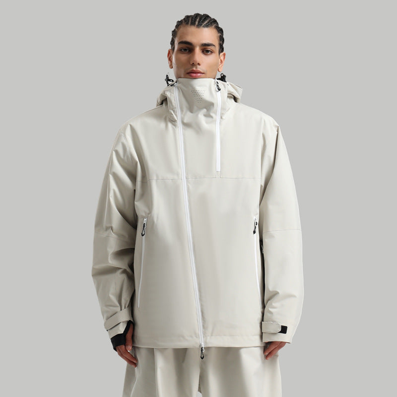 Ridge Colorblock Loose-Fit Snow Jacket in Off White, front product view