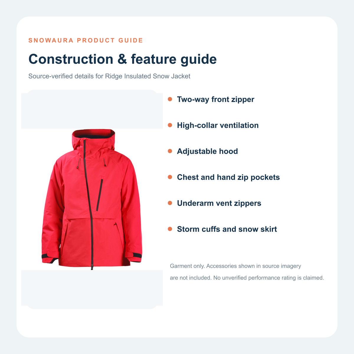 Ridge Insulated Snow Jacket construction and feature guide