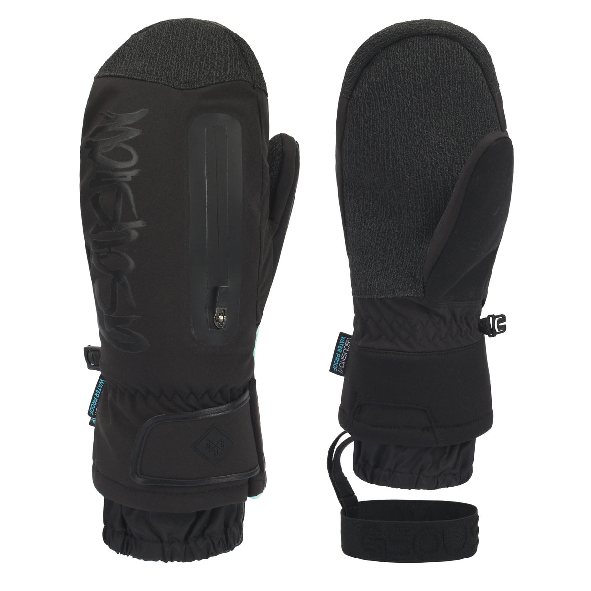 Shield Kevlar Wrist-Guard Snow Mittens in Black, front product view