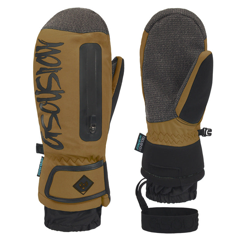 Shield Kevlar Wrist-Guard Snow Mittens in Coffee, front product view
