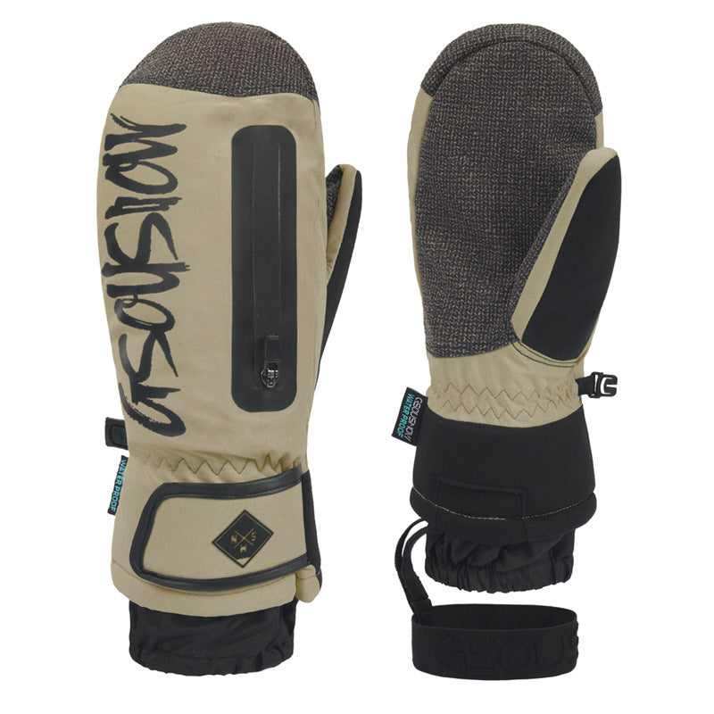 Shield Kevlar Wrist-Guard Snow Mittens in Khaki, front product view