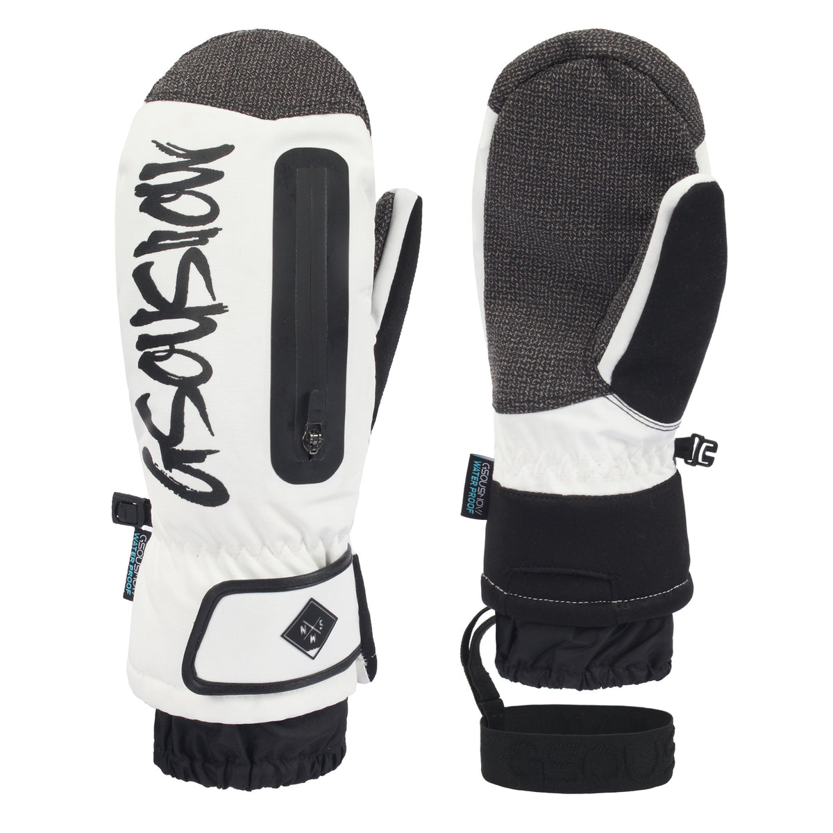 Shield Kevlar Wrist-Guard Snow Mittens in White, front product view