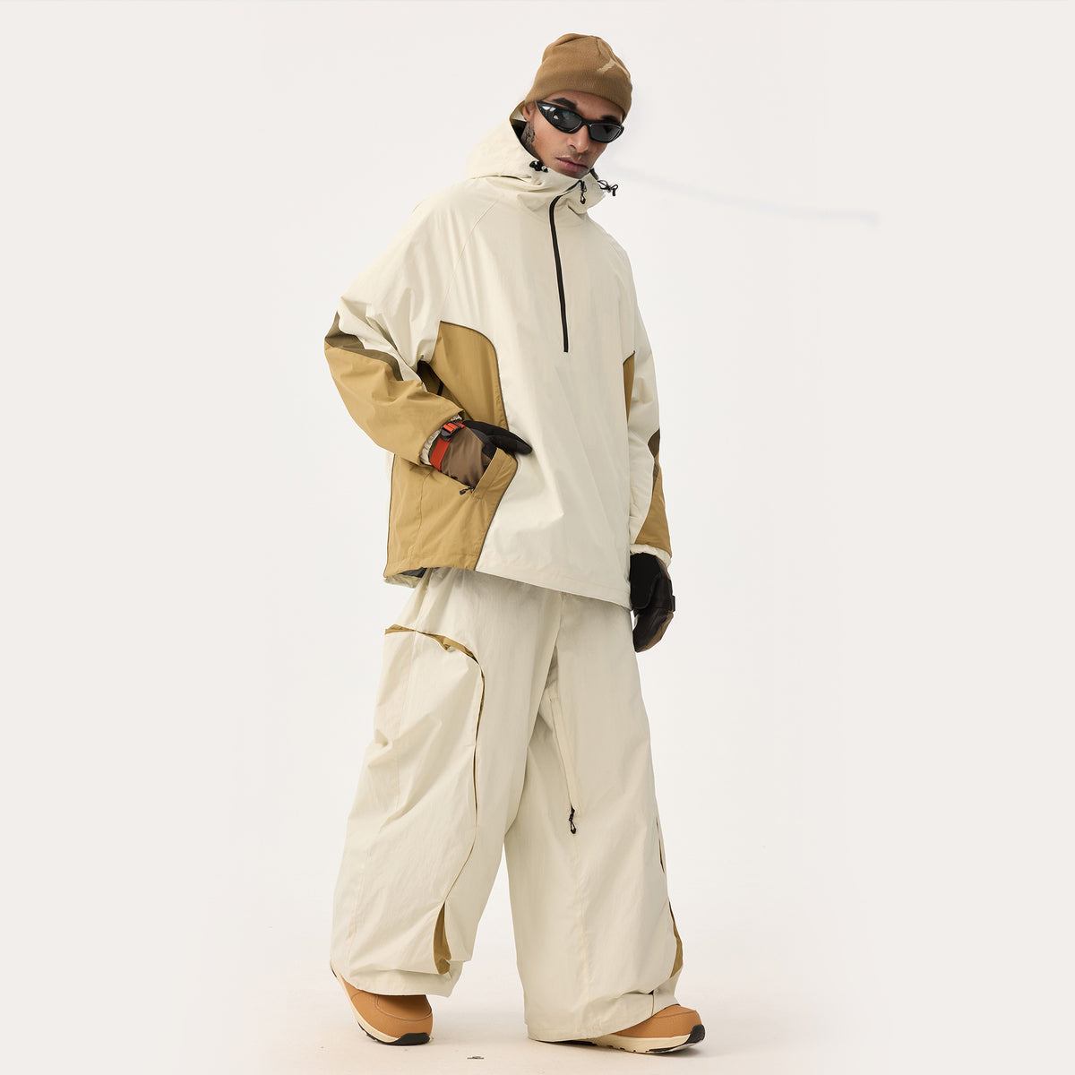 Summit Colorblock Snow Set in Off White / Khaki, front product view