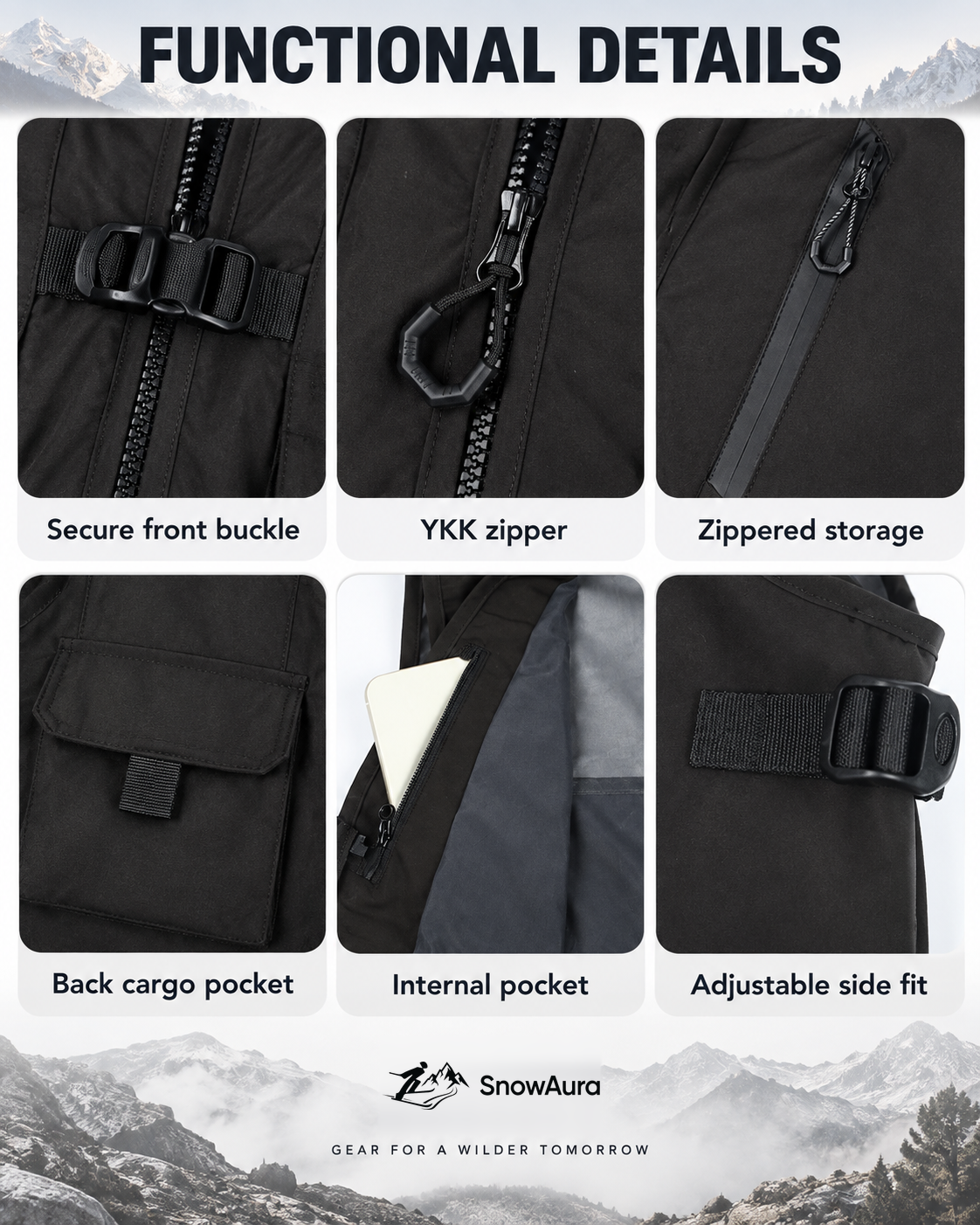 Summit Multi-Pocket Utility Snow Vest — Functional details