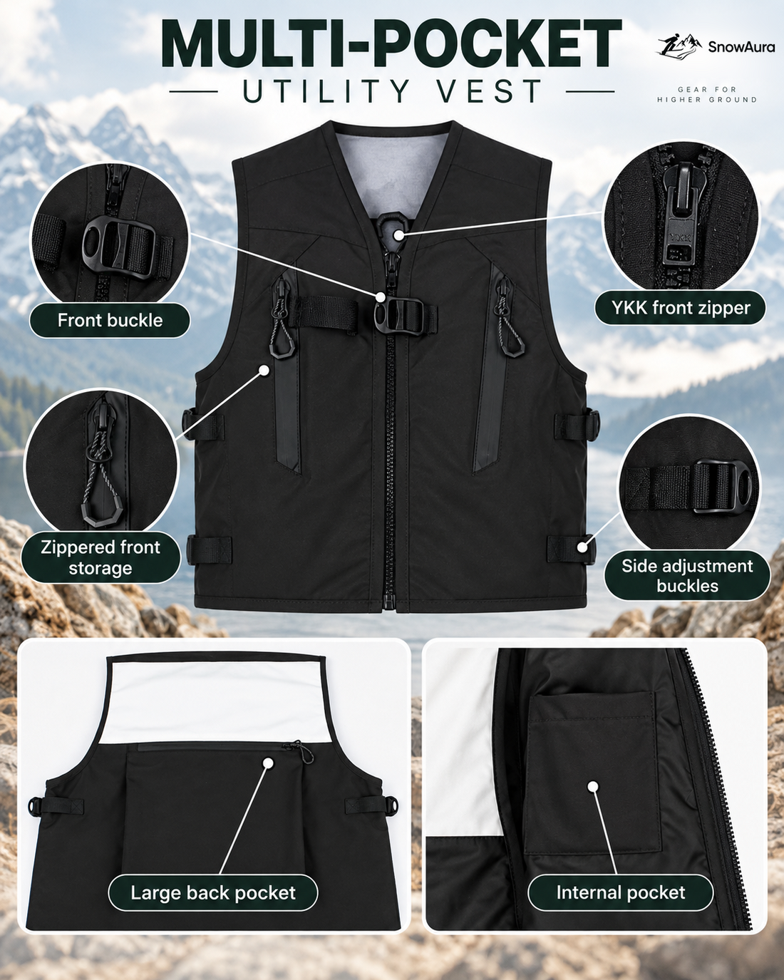 Summit Multi-Pocket Utility Snow Vest — Construction & feature guide
