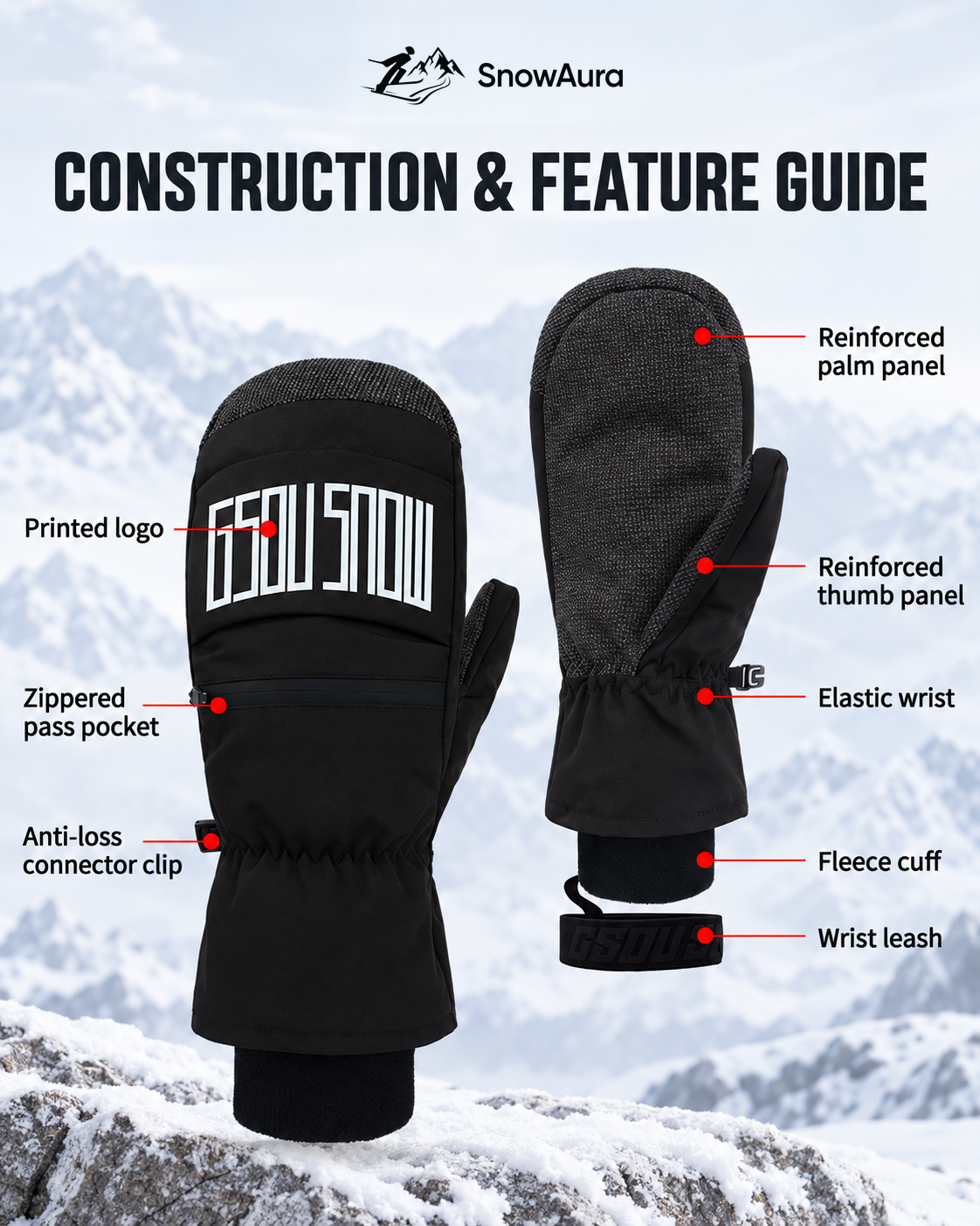 Summit Reinforced Snow Mittens — Construction overview
