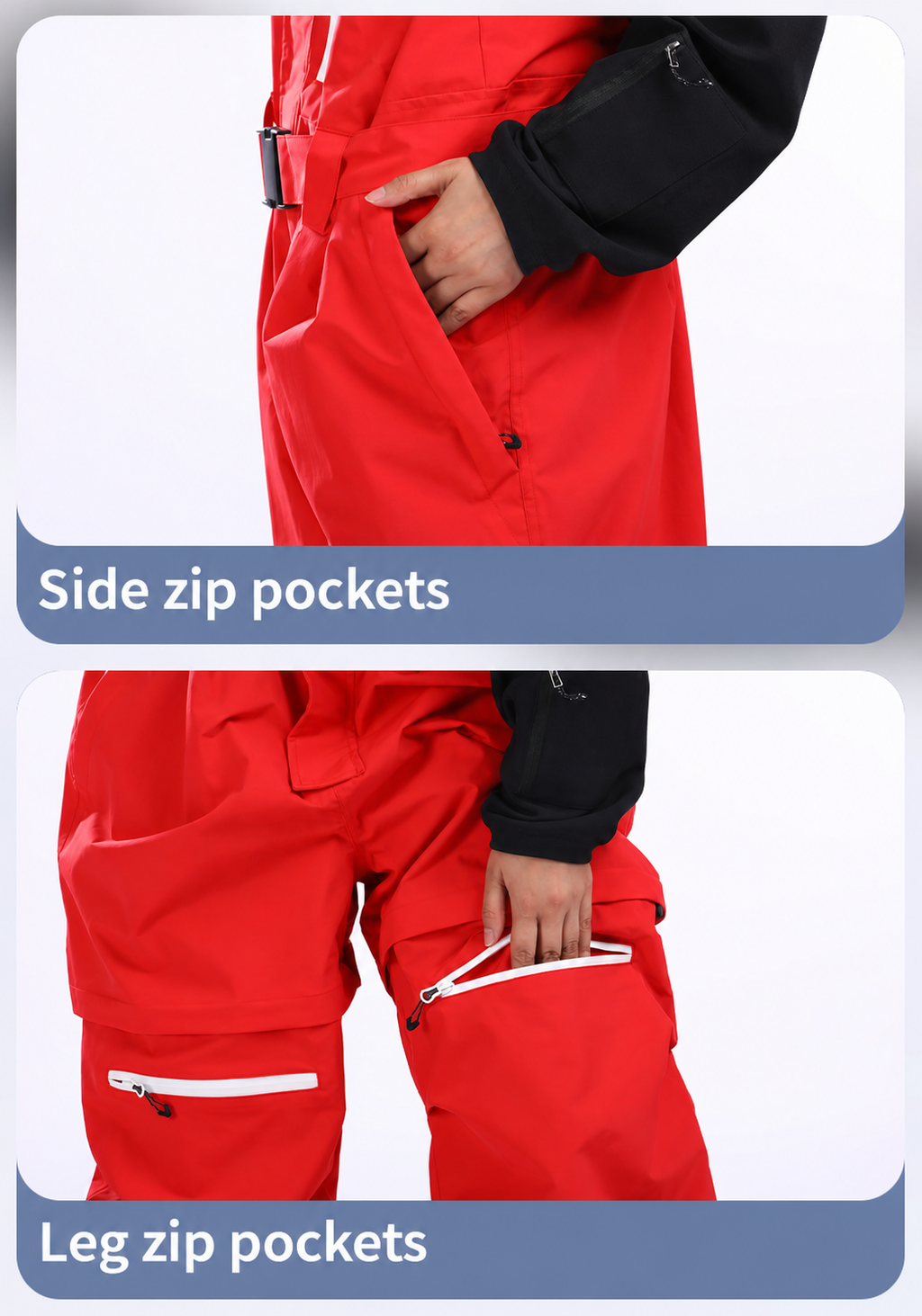 Switchback Zip-Off Snow Bibs — Side & leg pockets