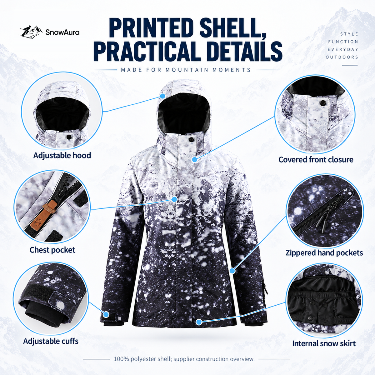 Timber Insulated Snow Jacket — Printed shell details