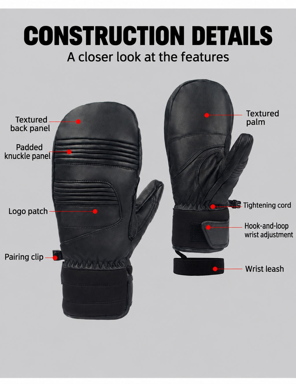 Timber Leather Insulated Snow Mittens