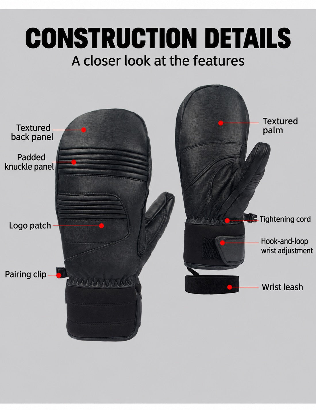 Timber Leather Insulated Snow Mittens — Construction & feature guide