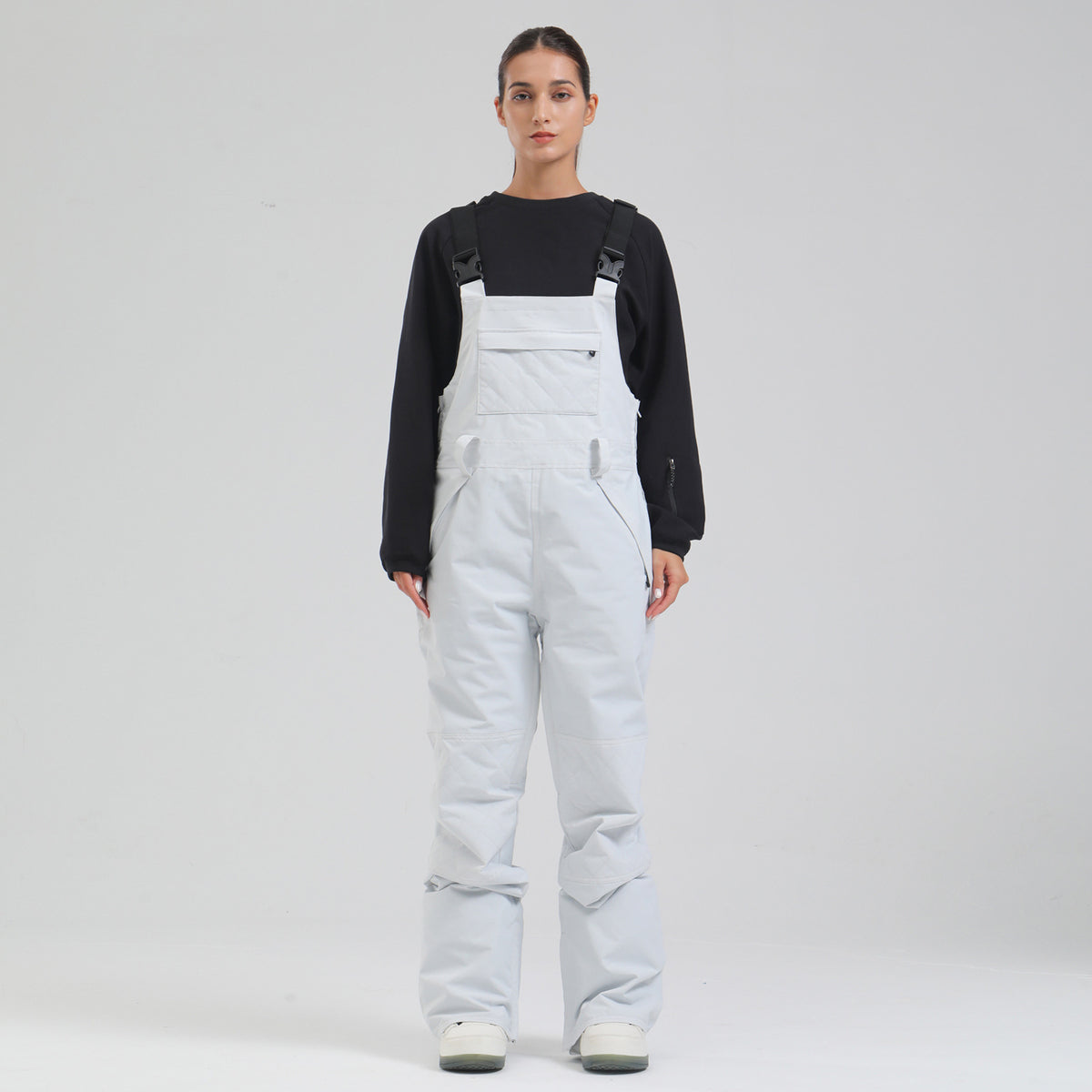 Traverse Reinforced Snow Bibs — Light Gray front color image