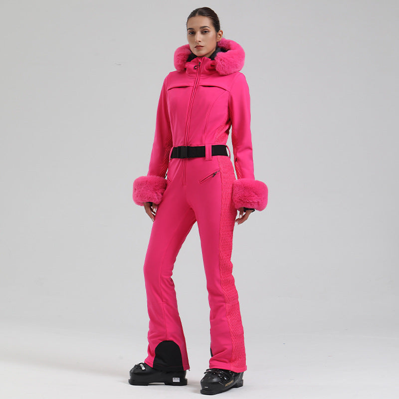 Vail Plush-Trim Stretch One-Piece Ski Suit — Fuchsia front colour image