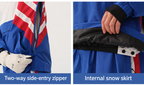 Vector Colorblock Pullover Snow Set English close-ups of the two-way side-entry zipper and internal jacket snow skirt